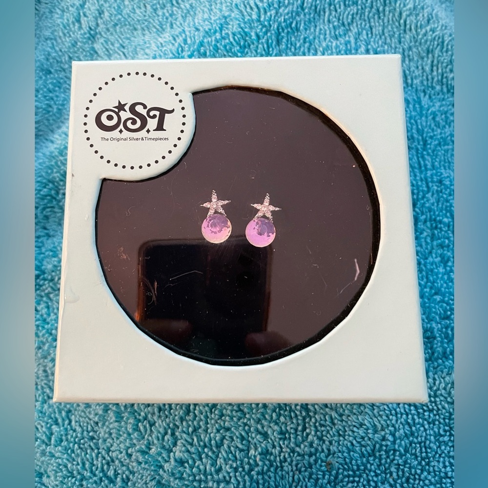 O.S.T. Silver Rhinestone and Crystal Ball Stud Starfish Earrings